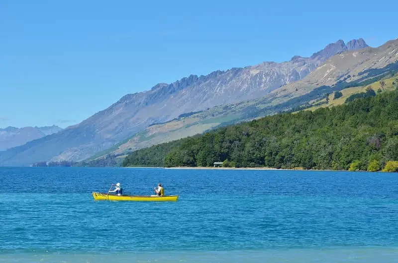 Kayak sits on the clear waters of Lake Wakatipu