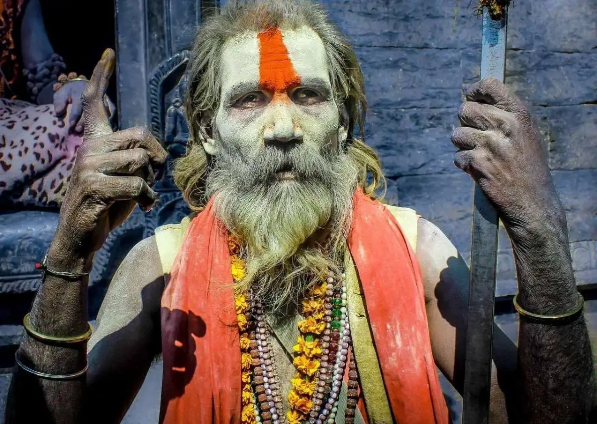 Image of an Aghori monk of Varanasi, India.