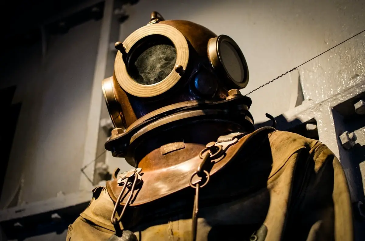 Antique divers helmet in a maritime museum