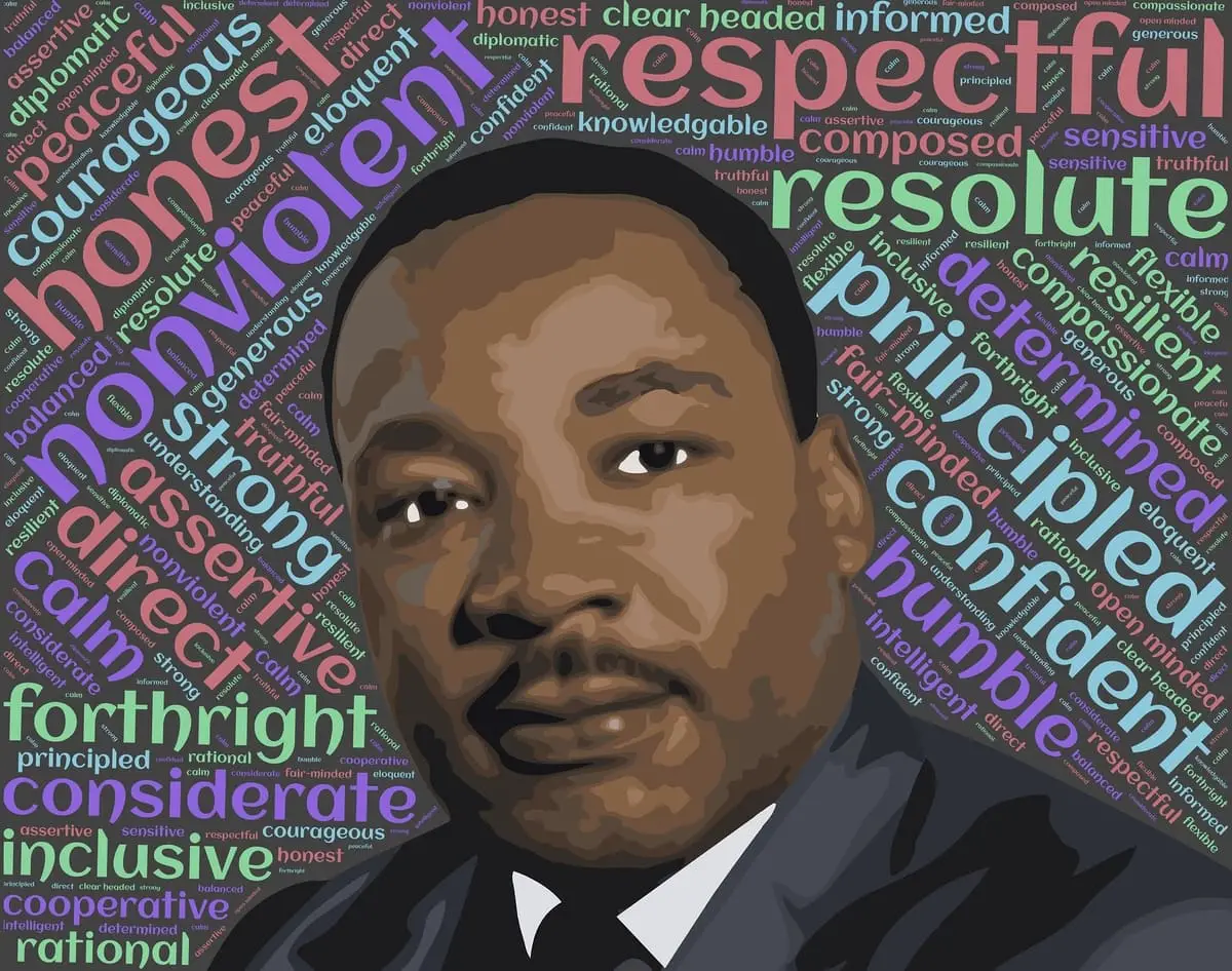 Martin Luther King Jr. on a background of words